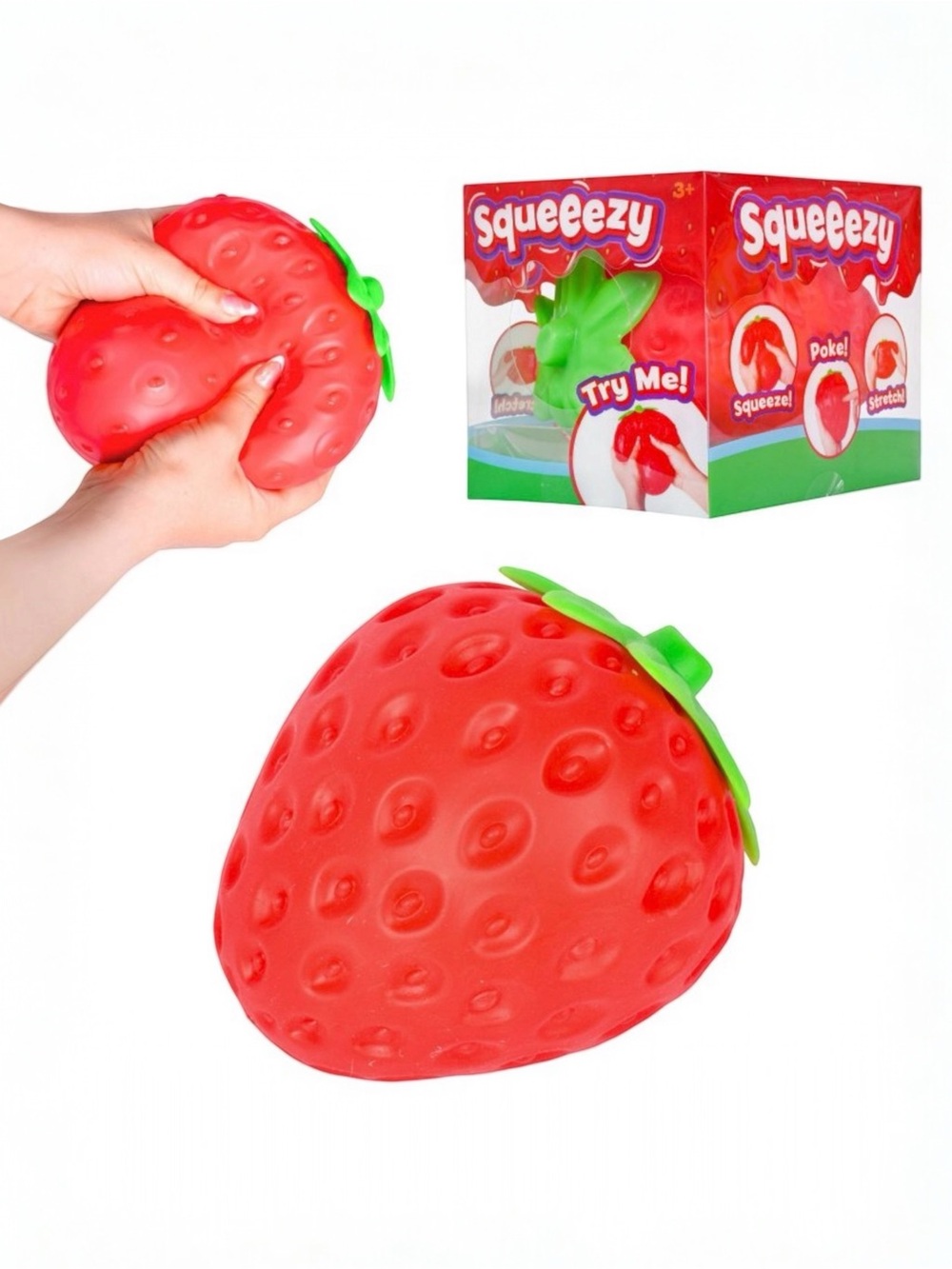 NWT Sunny Days Squeezy Strawberry Squish Toy Red Sensory Fidget 5”